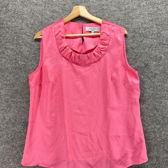 Kasper Blouse Women L Large Pink Sleeveless Wide Strap Hook & Eye Round Neck - Picture 3 of 9